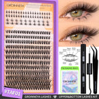 GROINNEYA Lashes Clusters Kit With Lash Bond And Seal And Eyelash Tweezers Waterproof Strong Hold DIY Lash Extension Kit Makeup