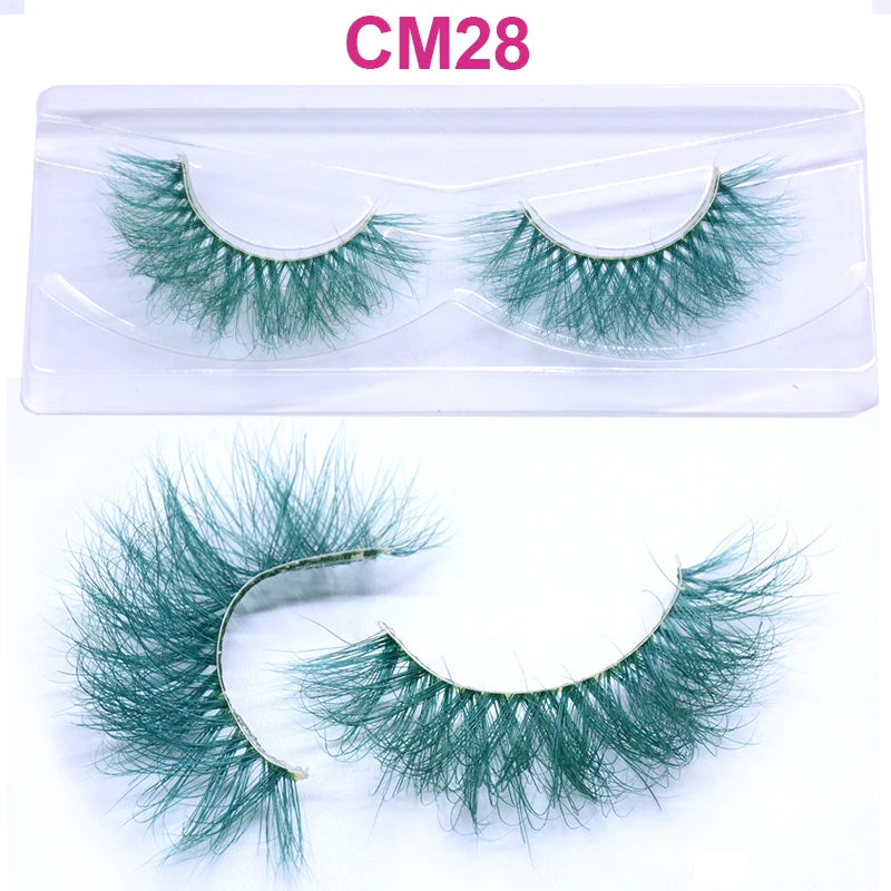 3D 5D Real Mink Strip Fake Colored Eyelashes Pink Green Purple Red Faux Lashes Colorful Rainbow Lashes for Cosplay Halloween
