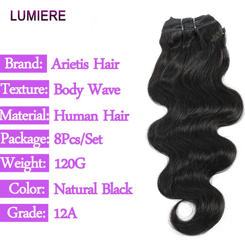 Body Wave Clip In Human Hair Extension Full Head Brazilian Virgin Raw Hair Clip on Hair Extension for Women 8Pcs/Set Double Weft