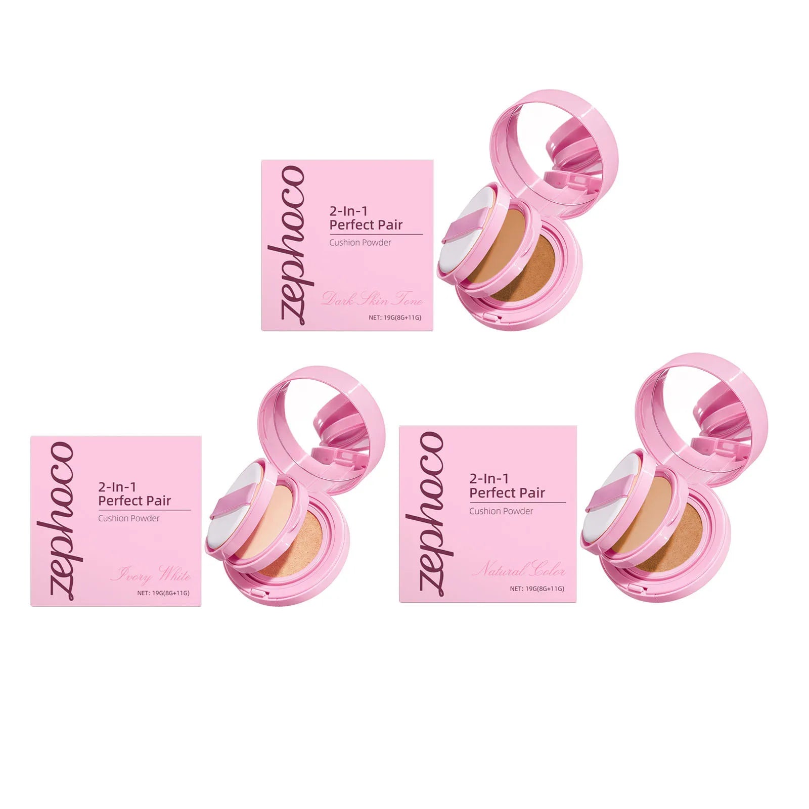 Zephoco 2 in 1 Pressed Powder Cushion Foundation Oil Control Matte Loose Setting Powder Deep Hydration Face Cushion Foundation