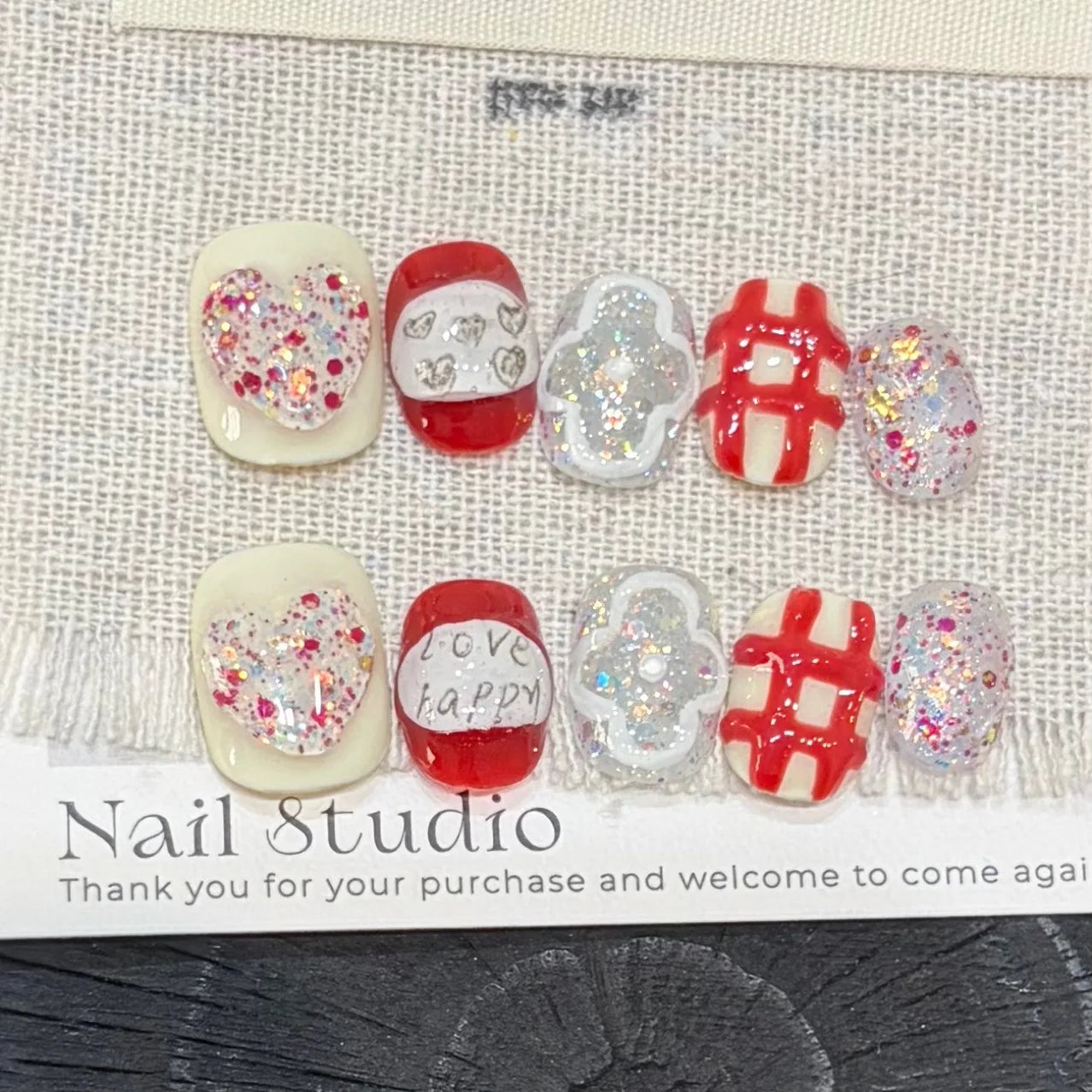 10pcs Handmade Press on Nails Short Square Watermelon Star-Moon  Full Coverage Nail Tips for Women&Girl Removable Wearable nail