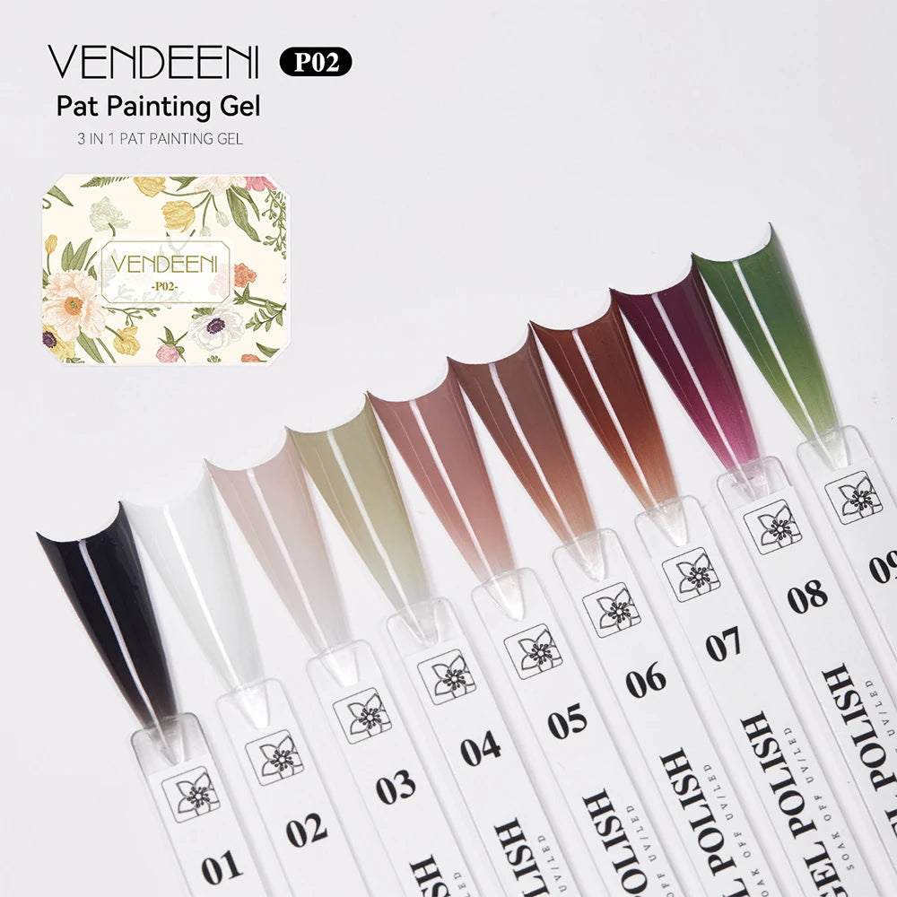 Vendeeni 9 Colors Patting Painting Gel Nail Polish Blooming Transfer Design UV LED Soak Off Gel Varnish Gradient Pat Gel Palette