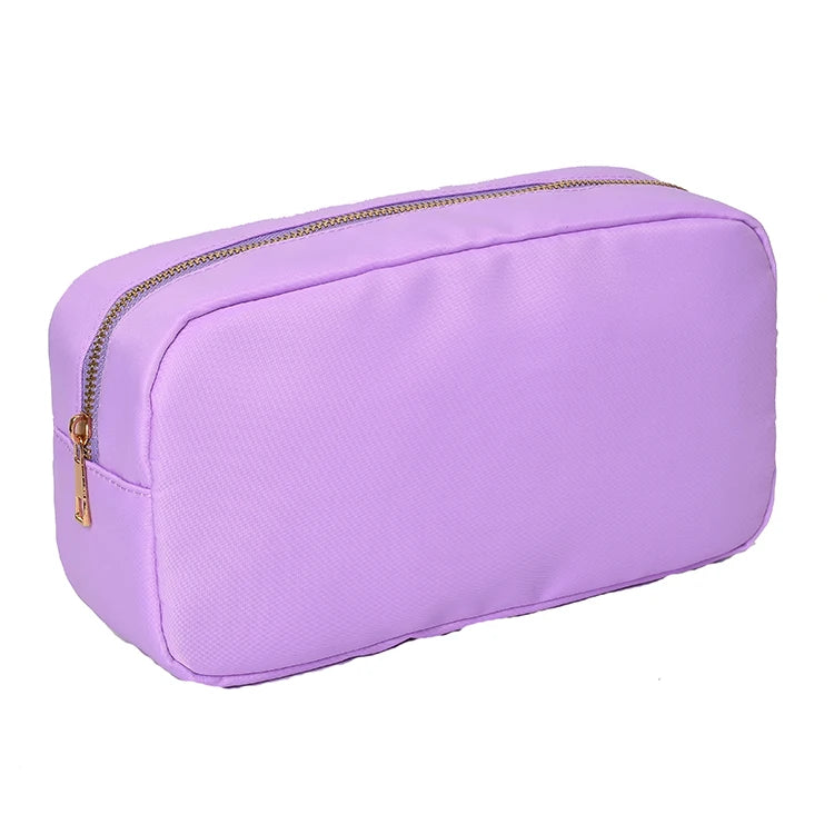 Letter Patch Custom Travel Cosmetic Bag Personalized Nylon Pouch Toiletry Bag Chenille Patch Makeup Toiletries Girl Cosmetic Bag