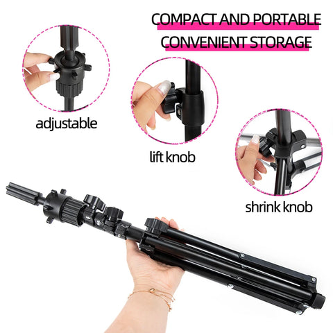 Wig Stand Tripod,Adjustable Mannequin Head Stand, Wig Head,And Canvas Block Head Stand for Training Heads(43.3in and19.6in )