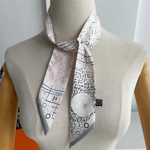 High-Grade Letter C Print Silk Scarf Hair Band Ribbon Tied-up Luxury Small Hair Scarves Vintage Satin Ribbon Hair Accessories