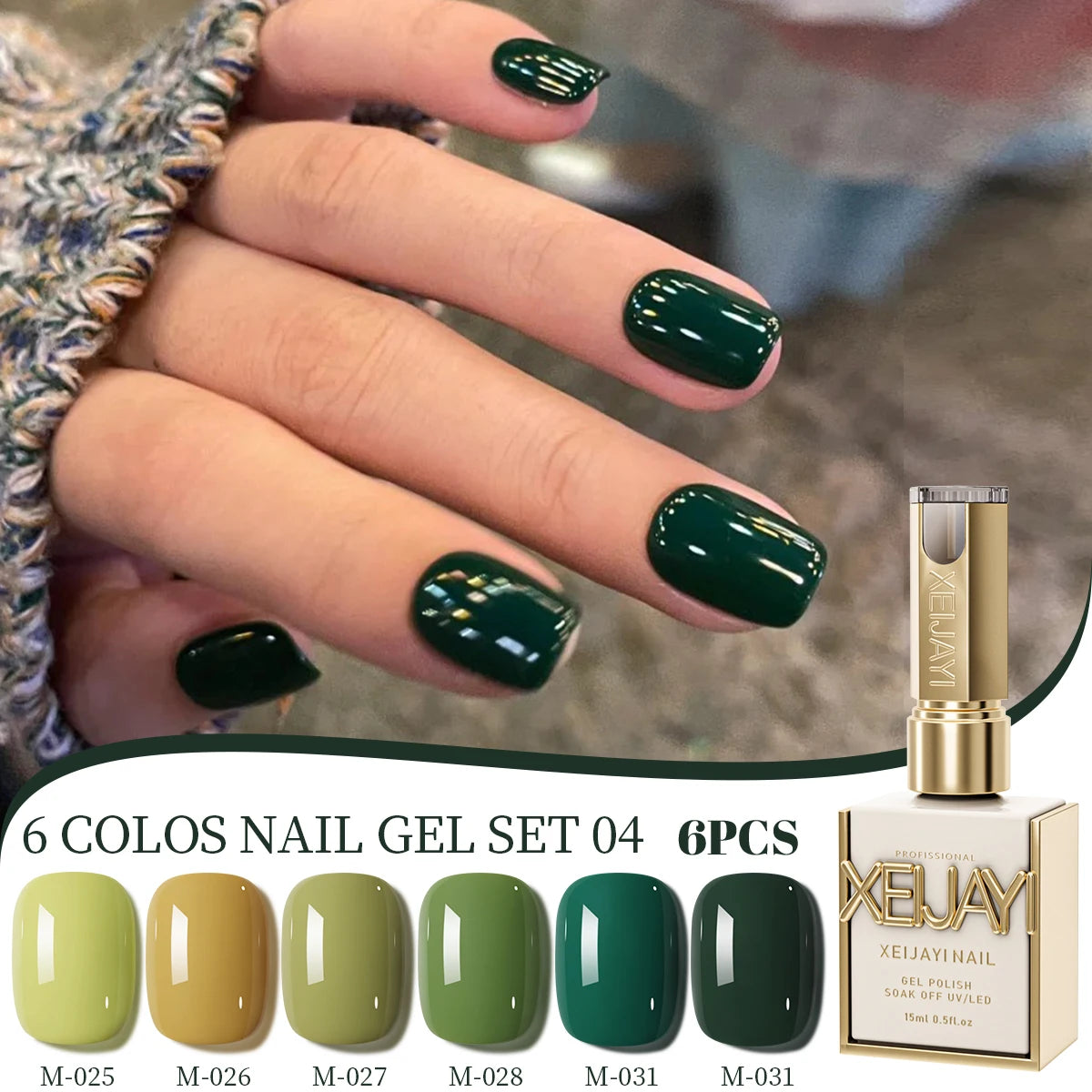 XEIJAYI 6Pcs 15ML Jelly Ice Transparent Nude Green Blue Green And Colorful And Pure Gel Nail Polish Set Peelable UV LED Gel Poli