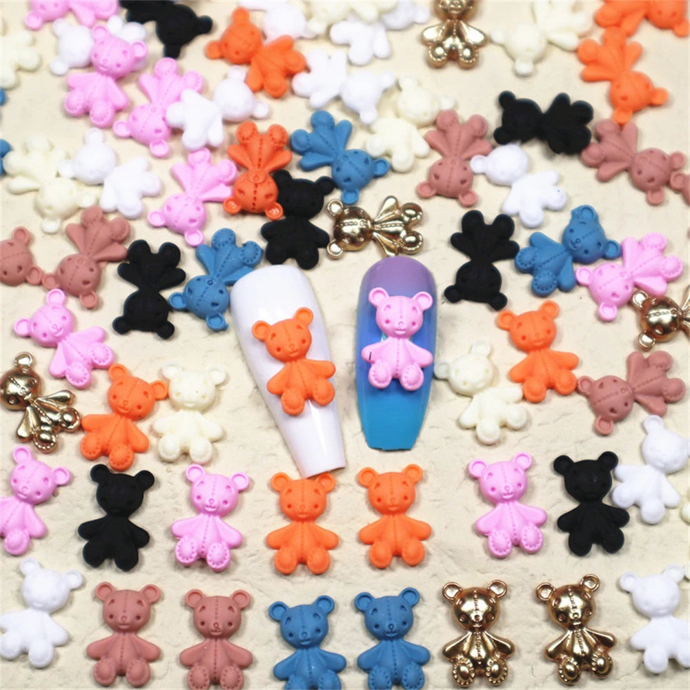 10Pcs Pink Gold Bear Nail Charms Japanese Cartoon Jewelry Nails Art Decoration 3D Rabbit Bear Manicure Accessories For Girl Lady