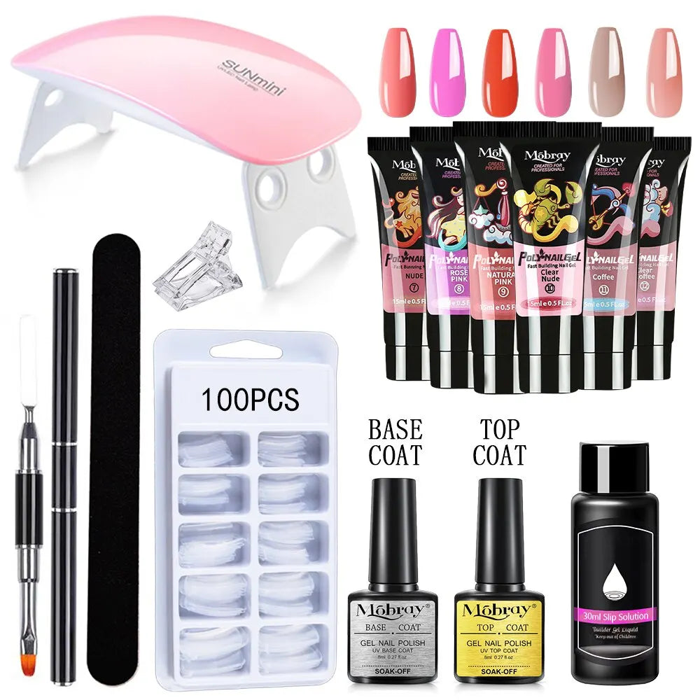 Poly Nail Gel Set 6W LED Lamp Full Manicure Set Vernis Semi Permanent Quick Extension Nail Kit Gel Set For Nails Tool Kit