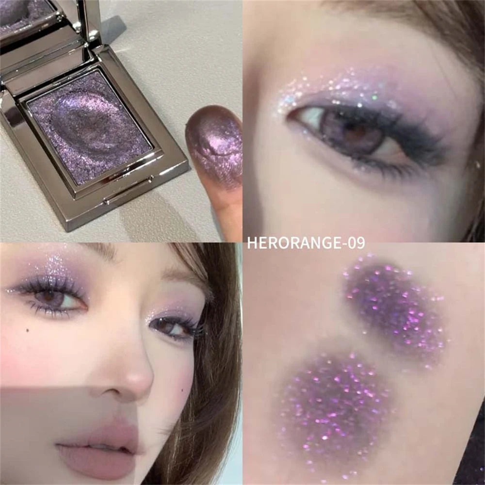 Metallic Glitter Eyeshadow Cream Sparkling Mousse Shimmer Highlighter Pressed Pigments Punk Purple Pearlescent Eyeshadow Palette