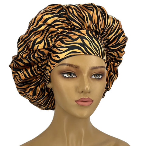 Leopard Print Bonnet for Women - Soft, Curl-Enhancing Sleep Cap with Wide Elastic Band, Unscented, Ideal for Dry & Textured Hai