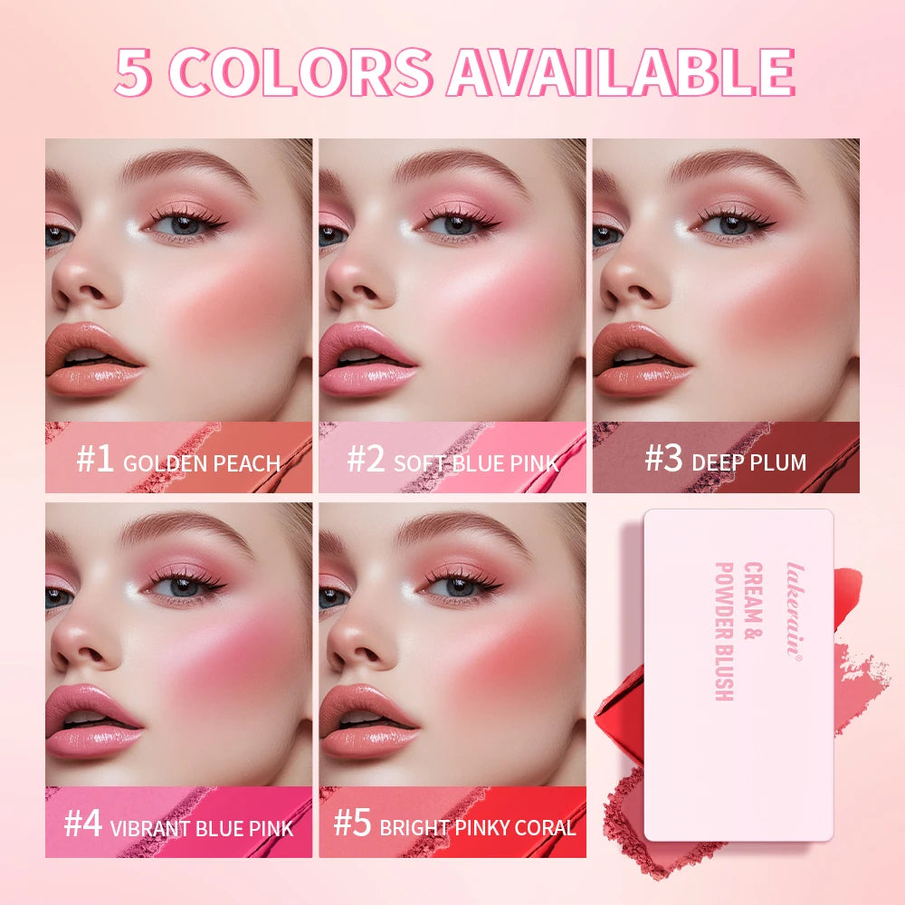Cream & Powder Blush Matte 5Colors Dewy Rosy Blush Makeup Pan Long-lasting Wearing High Pigment Natural Matte Blush Cosmtics