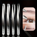 A Four-piece Precision Tweezers set - Professional Stainless Steel Eyebrow Tweezers, Multi-purpose Eyebrow Trimmers