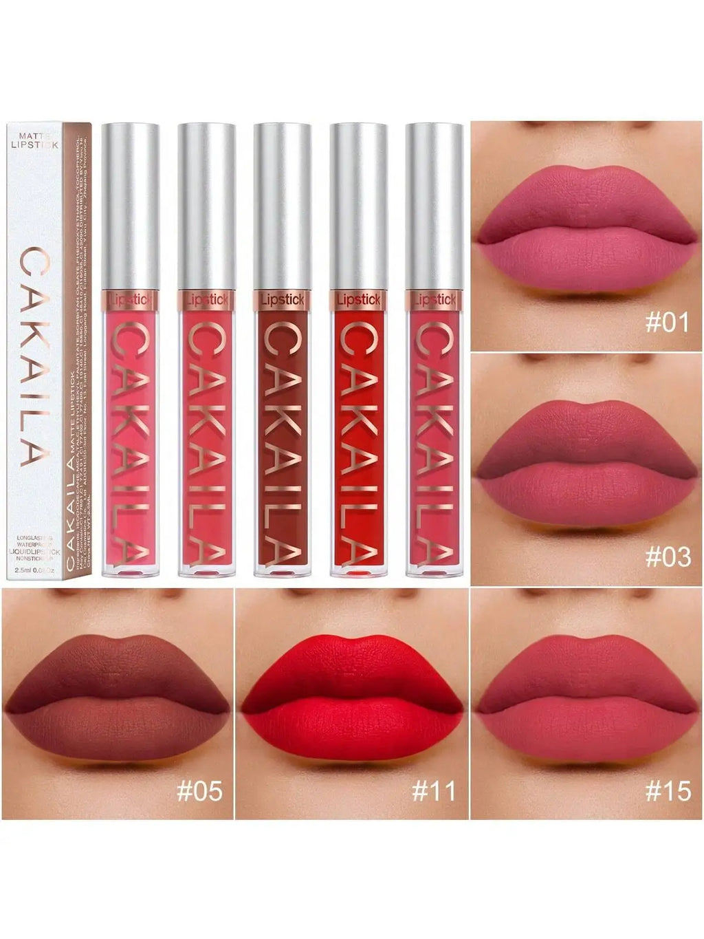 CAKAILA Waterproof Liquid Lipstick Set - Nude, Matte Red | 24-Hour Long-Lasting Lip Gloss | Suitable For All Skin Types