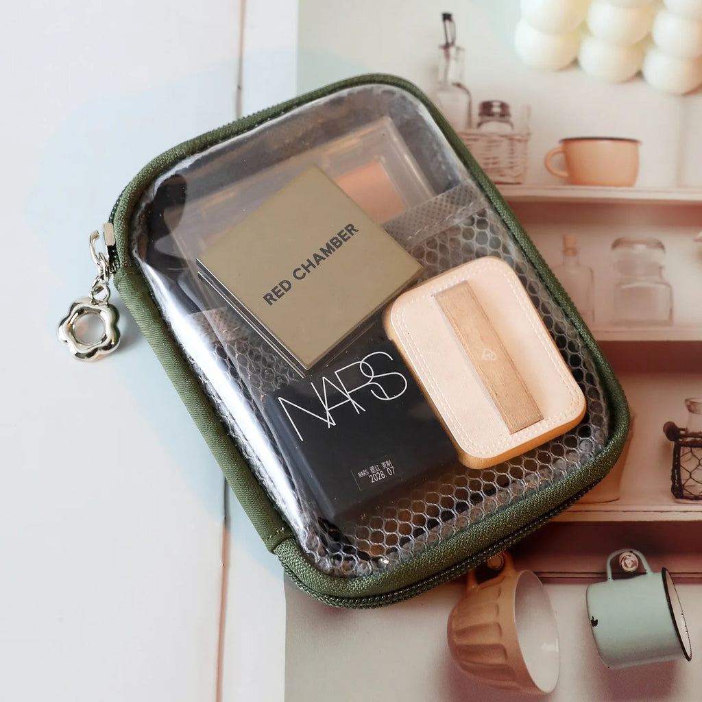 Portable Lipstick Pouch Transparent Touch-Up Cosmetic Pouch Cosmetic Organizer Travel Bluetooth Headphone Charging Cable Pouch