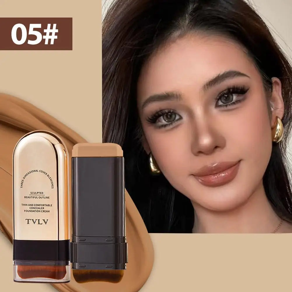 Waterproof Concealer Foundation Stick With Brush - All-in-One Long-Lasting, Oil Control, Brightening Makeup Natural Matte Finish
