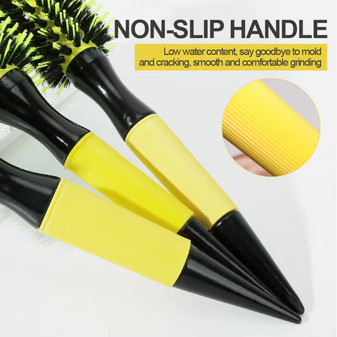 Gute Volumizing Roller Brush for Curls - Boar & Nylon Bristles, Non-Slip Handle (Yellow/Black) - Salon & Home Hair Styling Tool
