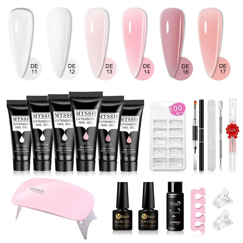 Mtssii 17PCS/Set 20ml Nail Extension Gel Set Builder UV Gel for Nails With 6W UV LED Lamp Nail Extension Tools Kit For Beginner