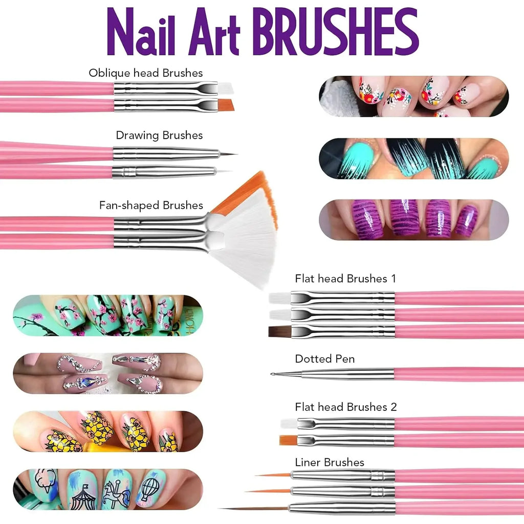 27-Piece Professional Nail Set: Brushes + Dotting Tools + Liners + Palette & Stand | Complete Salon & Home DIY Kit
