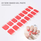 16Tips French Black Semi-Cured Nail Stickers With Glitter Long-Lasting UV Gel Nail Polish Wraps Full Cover Nail Art Decals Patch