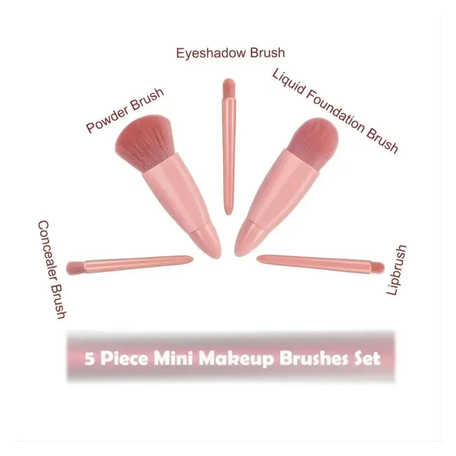 5pcs Mini Travel Size Makeup Brushes Set Complete Function Cosmetic Brushes Kit with Storage Case And Mirror for On-the-Go