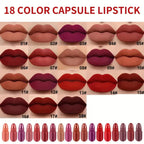 18-Piece Mini Lipstick Set, Matte + Lip Gloss Combination, Capsule Lipstick, Lip Plumping, Waterproof Lip Liner, Long-Lasting and Non-Fading, Portable Travel Style