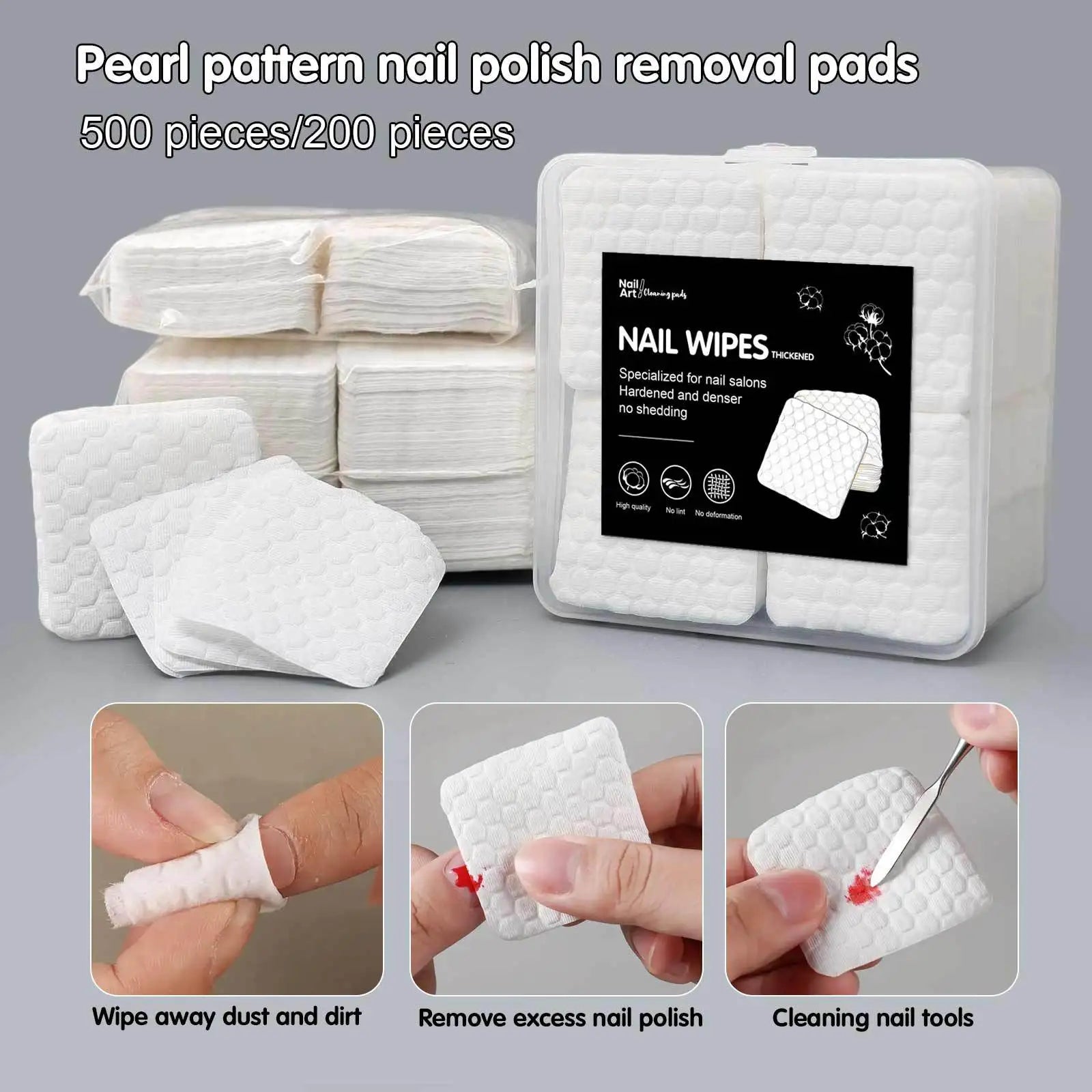 200/500Pcs/pack/box Solid Durable Nail Tools Manicure Gel Nail Polish Remover Pads Lint-Free Wipes Napkins Wraps