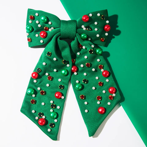 New Christmas Elements Bow Hairpin Women's Fashion Nail Diamond Pearl Holiday Party Spring Clip Hair Accessories