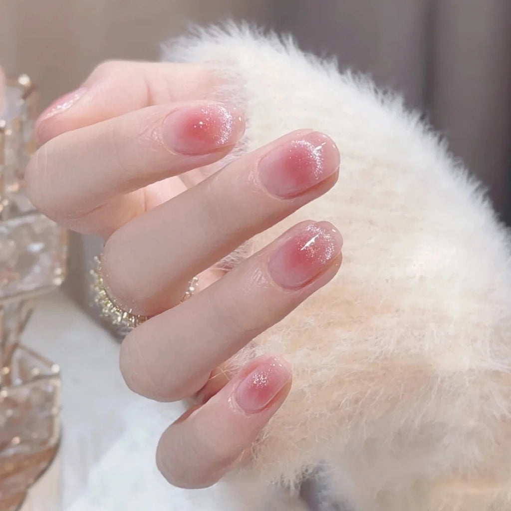 24pcs Pink Cat Eye Press on Nails Ins Glitter Artificial Nail Patch For Lady Women Manicure Nails Supplies Detachable Fake Nails