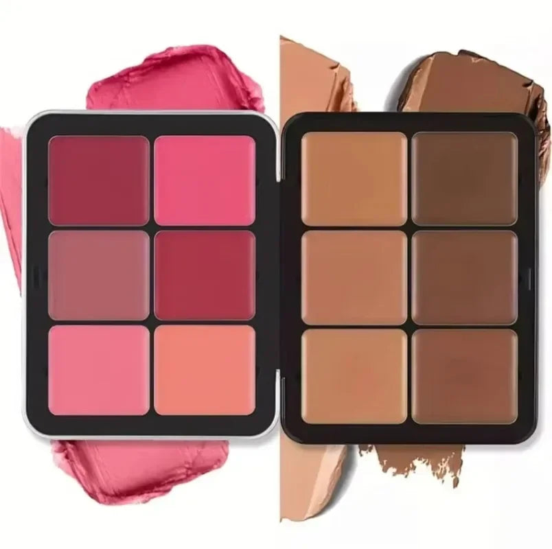 12-Color Iron Box Blusher Plate Multi-Color Cream Blush Plate Concealer Plate Contour and Highlighter Palette Makeup Blush Face