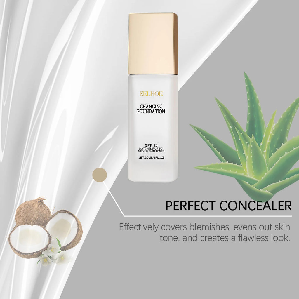 EELHOE Colour Change Foundation Spf 15 Oil Control Waterproof Sweatproof Matte Moisturizing Face Makeup Full Coverage Foundation