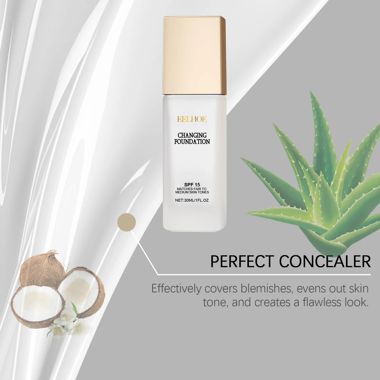 EELHOE Colour Change Foundation Spf 15 Oil Control Waterproof Sweatproof Matte Moisturizing Face Makeup Full Coverage Foundation