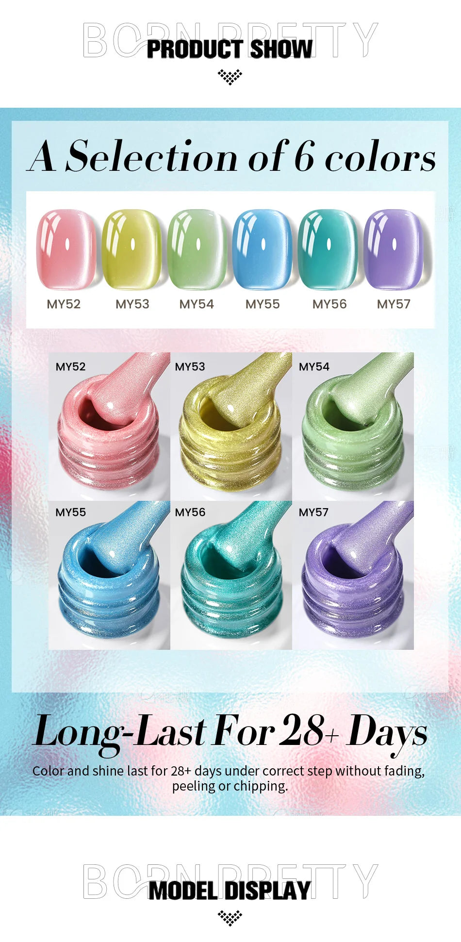 BORN PRETTY 10ml Pink Glass Bead Cat Magnetic Gel Nail Polish Spring Moonlight Jelly Crystal Semi Permanent Soak Off Manicure