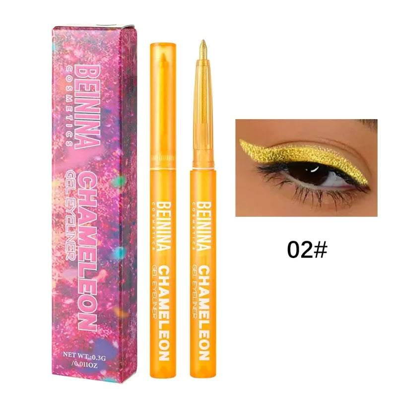 Shiny Chameleon Metallic Green Eyeliner Gel Stick Smooth Multicolor Eye Shadow Pearlescent Polarized Glitter Eyes Pigment Makeup