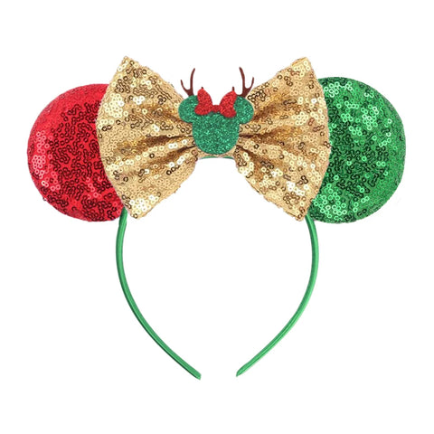 2023 Disney Christmas Mickey Ears Headband For Girls Sequins Bow Festivall Party Hairband DIY Hair Accessories
