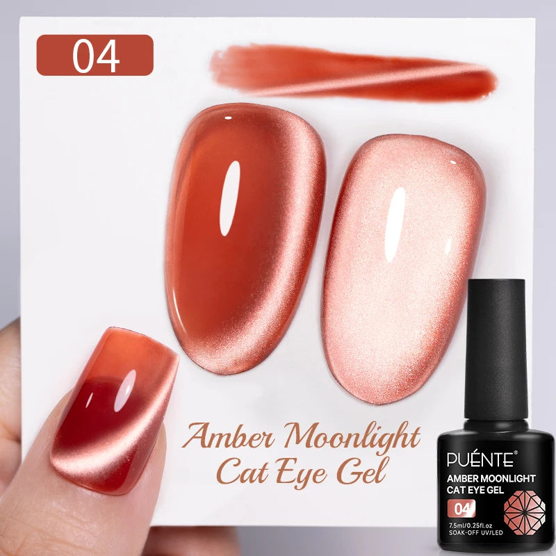 PUETNE 7.5ML Amber Moonlight Cat Magnetic Gel Nail Polish Winter Nails Jelly Glass Cat Eye Soak Off UV Semi-Permanent Varnish