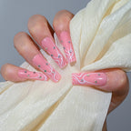 3D Flower Design French Fake Nails Love Bow Decor Mid-length Coffin Ballet Press on Nail Korean Sweet Bride Lady Fake Nails