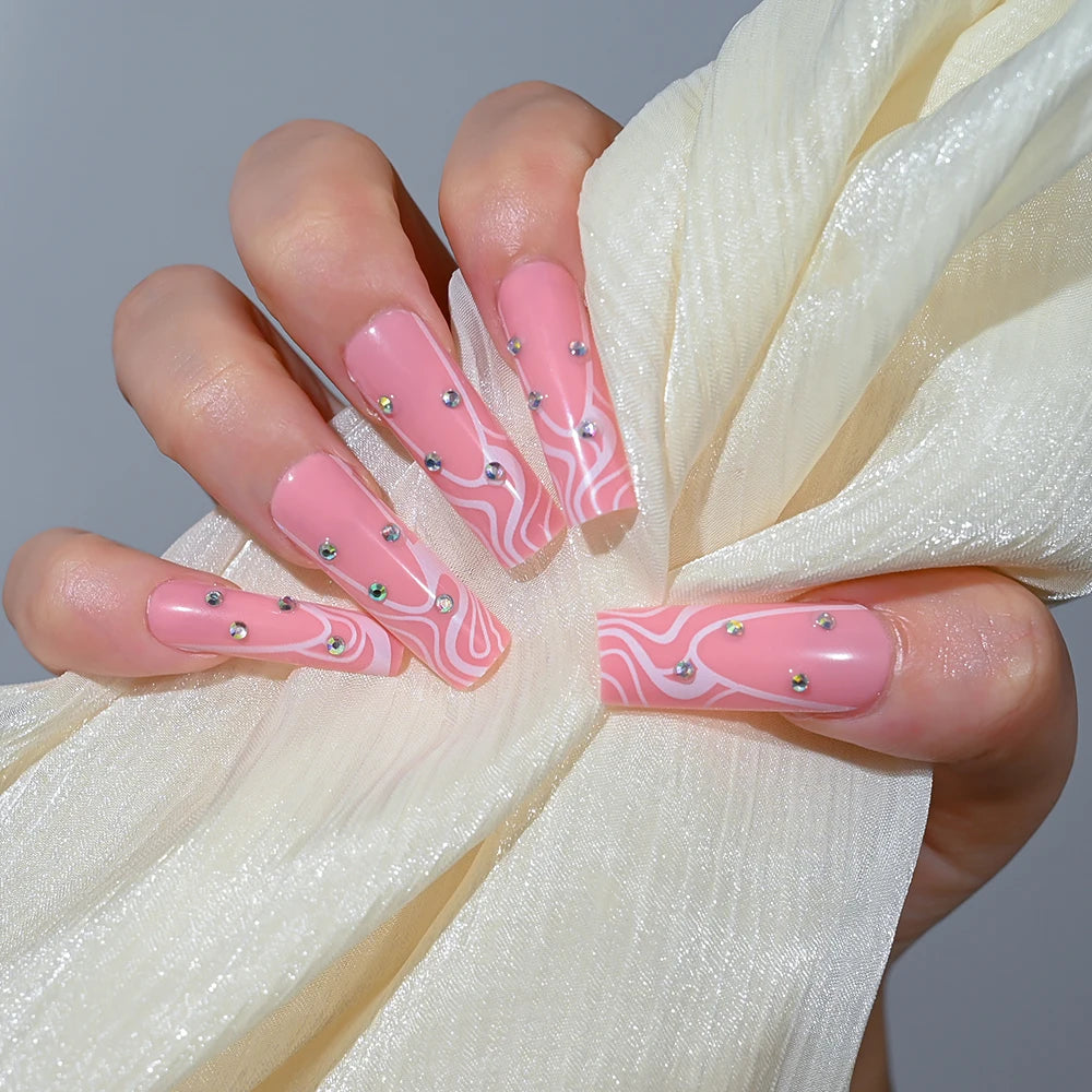 3D Flower Design French Fake Nails Love Bow Decor Mid-length Coffin Ballet Press on Nail Korean Sweet Bride Lady Fake Nails