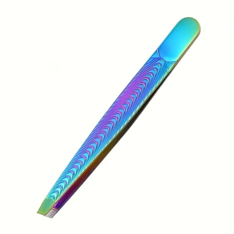 Professional Slanted Precision Tweezers - Heavy-Duty Stainless Steel Non-Slip Grip for Eyebrows Beard False Eyelashes