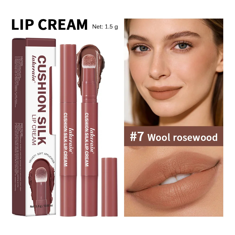 Lip Stain Air Cushion Lip Cream 2 in 1 Lip&Blush Waterproof Matte Lip Glaze Mouth Red Lip Mud Non-fading Non-stick Cup Makeup