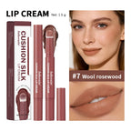 Lip Stain Air Cushion Lip Cream 2 in 1 Lip&Blush Waterproof Matte Lip Glaze Mouth Red Lip Mud Non-fading Non-stick Cup Makeup