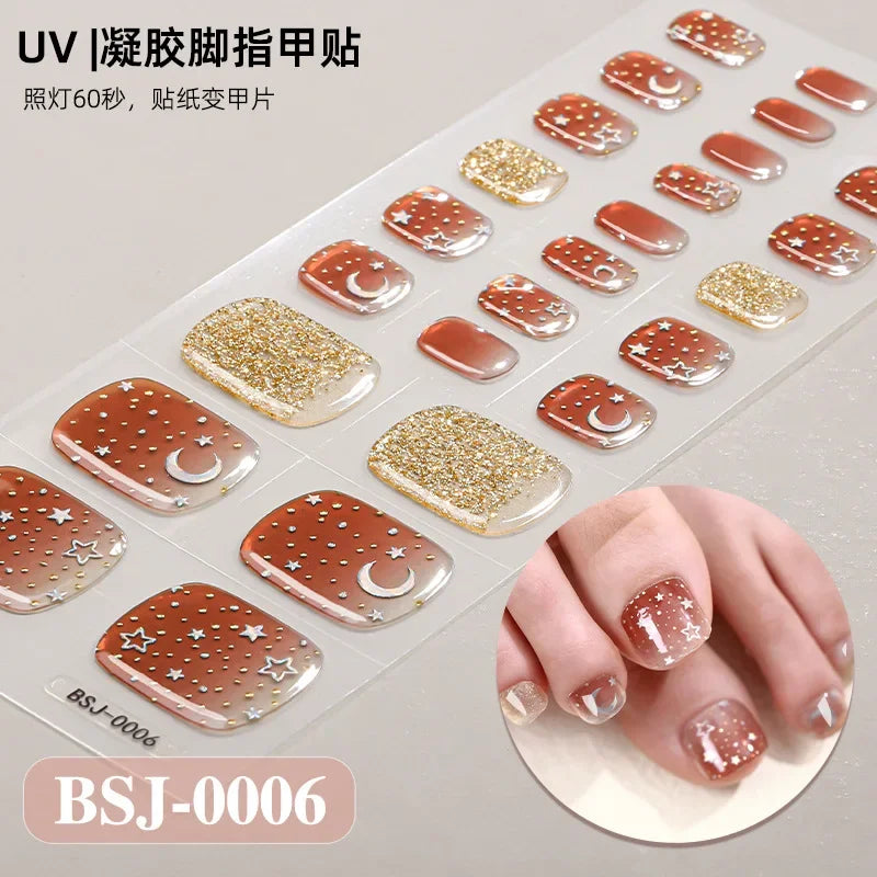 26Tips French Leopard Print UV Gel Toenail Sticker Bronzing Dye Gradient Cross-border Semi Baked Gel Nail Sticker UV Lamp Needed