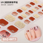 26Tips French Leopard Print UV Gel Toenail Sticker Bronzing Dye Gradient Cross-border Semi Baked Gel Nail Sticker UV Lamp Needed
