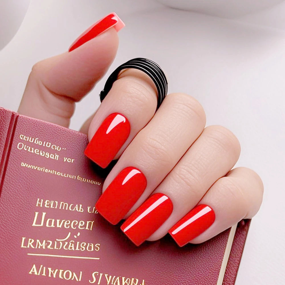 Artificial Press On Fake Nails Glossy Wine Red False Nail Long Square Reusable DIY Lady Fingernail Tip Manicure Tools