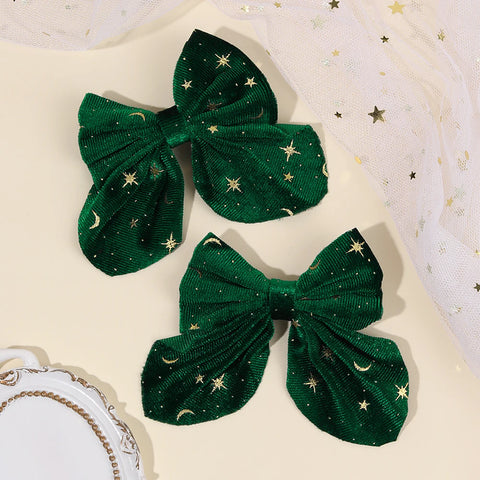 2Pcs Baby Girls Christmas Velvet Bow Hair Clips Sparkling Star Hairpins Children Xmas Party New Year Headwear Accessories Gift