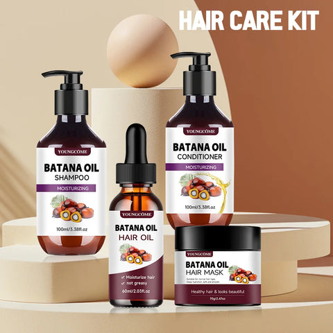 BATANA Oil Hair Care Kit - Strengthening Shampoo, Moisturizing Mask & Keratin Conditioner for All Hair Types Frizz Control 4pcs