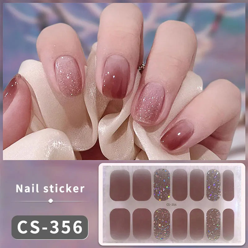 14/16Tips Full Cover Gradient Nail Stickers Multi Color Self Adhesive Slider No Need UV Lamp Cured Press ON Nail Decal