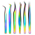 6PCS False Eyelash Tweezers Set For Fake Fan Lashes Extensions Planting Eyebrow Clip Eyelashes Tongs Makeup Nail Tools Kit