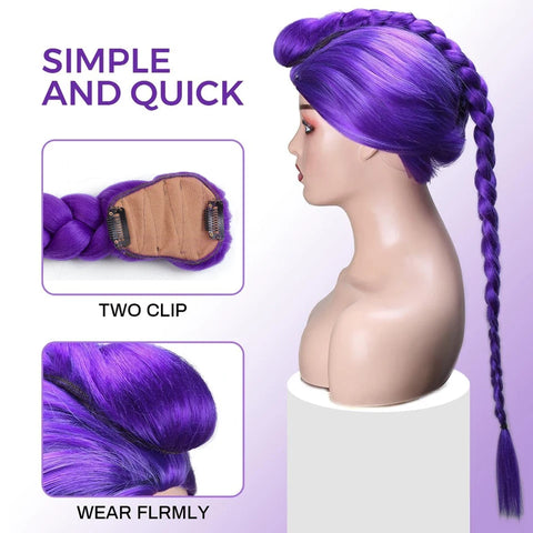 Synthetic Braided Purple Hair Ponytail Rumi Costume Hairstyle 26inch Long Ponytail with Clips for Kids Girls Halloween Christmas