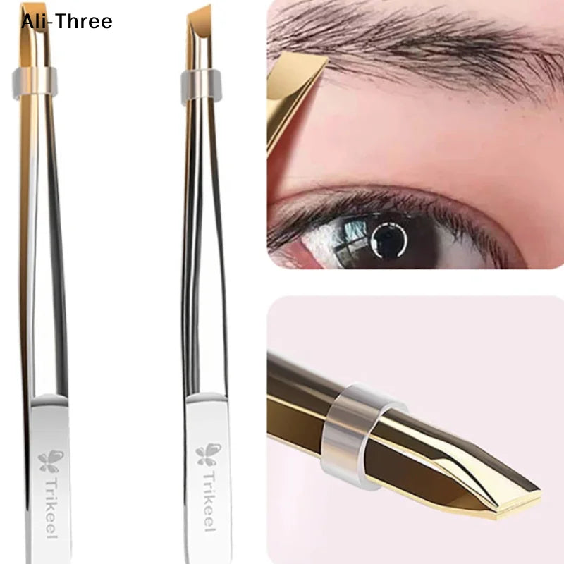 Stainless Steel Flat/Slant Tip Multifunction Tweezer Eyebrow Tweezer Face Hair Removal Make Up Tool False Eyelashes Tweezer Tool