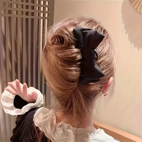 1pc Fashion Women's Bow U-shaped Hair Clip Suitable for Girl Daily Wear Accessory Elegant Black Boutique Hairpin Hair Accessory
